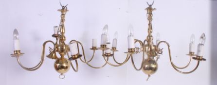 A good pair of antique style 20th century large chandeliers.
