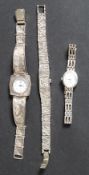 A collection of 3 ladies silver watches to include a Rotary stamped 925,