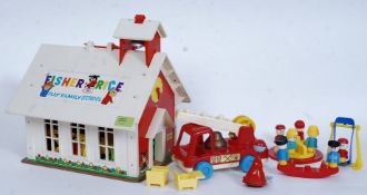 A vintage Fisher Price childs play house with associated toys etc