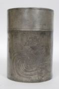 Vintage Chinese Kut Hing Swatow pewter tea caddy canister pot having chased Dragon and birds of