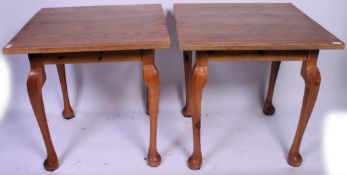 A pair of solid oak cafe - bar tavern dining tables,