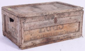 An unusual rare vintage 1950's pine advertising egg box with notation to sides.