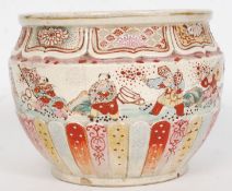 A early to mid 20th century Japanese Satsuma planter depicting warriors character marks to base