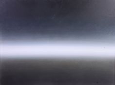 A beautiful contemporary - minimalist oil on canvas painting set within a white wooden frame.