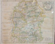 An old framed and glazed map Robert Morden 1695 being hand coloured on old paper of Wiltshire being