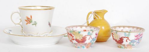 A Chinese monochrome yellow miniature jug together with 2 Chinese famille rose finger bowls and a