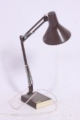 A 1970's brown Herbert Terry style anglepoise desk lamp with brown pendant shade.