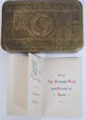 A World War One Christmas 1914 Queen Mary tin complete with Christmas Card in envelope