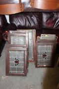 Large selection / collection of Edwardian wooden framed stained and leaded glass windows,