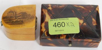 A vintage Tortoiseshell ladies trinket box having hinged top with lined interior together with a