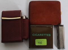 A vintage Army issue cigarette tin together with other cigarette leather cases etc and a cigarette