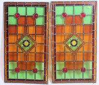 2 excellent early 20th century large leaded glass panels having central leaded coloured glass
