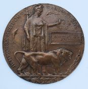 A World War One Death Plaque in bronze bearing notation for Charles Edward Everitt