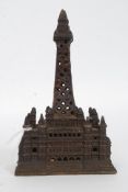 CAST IRON MONEY BANK. 7.5 ins tall, cast iron money bank in the form of Blackpool Tower.