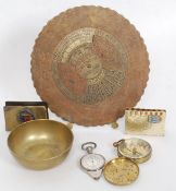 A mixed lot to include a vintage ' 100 years ' calendar, matchbox holders,