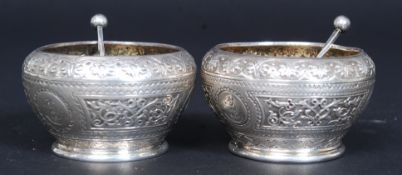 A Victorian hallmarked silver salts set,