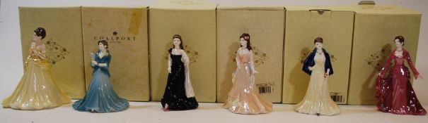 COALPORT: A group of 6 Coalport figurines all boxed: Dated / Titled: 2000, 2003, 2004, Make A Wish,