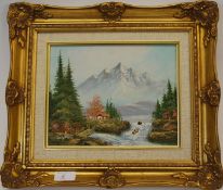 An oil on board of a ' cottage alongside