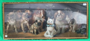 Lithograph print of dogs and cat by Loui