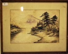 Oriental silkwork of beautiful mountain