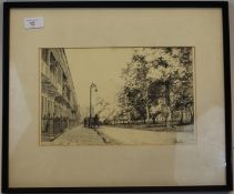 A pencil sketch of a London street scene