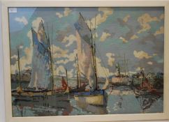 A tapestry of sailing ships entering the