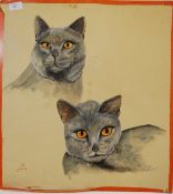 A water colour of ' two cats ' signed to