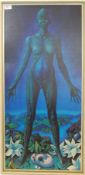 A retro print of a mysterious blue alien