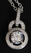 A ladies silver 925 and cz stone linked hoop pendant necklace on silver chain. Total weight 3.