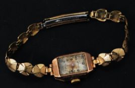 A 9ct gold / 375 marked ladies vintage Audax cocktail watch / dress watch set on rolled gold