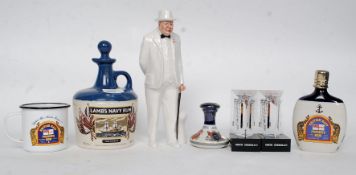 A Royal Doulton figure of Winston Churchhill together with rum related items items some with