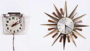 A Metamec retro sunburst clock together with a Smiths Sectric glass wall clock circa 1950's  both