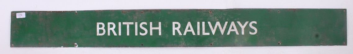 A long vintage mid 20th century British railways enamel sign being Southern Region taken from