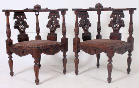 A stunning pair of 19th century Italian - Venetian corner chairs - armchairs.