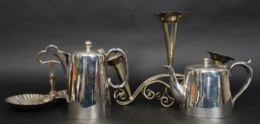 A small group of silver plate items to include a tea pot and water pot,