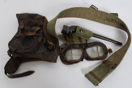 A Lee Enfield Pig Sticker bayonet together with a 38 webbing and a leather aviators hat and goggles