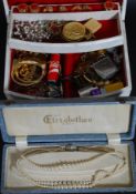 A collection of costume jewellery to include necklaces, rings, lighters,