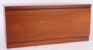 A retro 1970's Danish influence teak wood side - entertainment low cabinet having fall front door