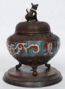 An early 20th century Japanese bronze and enamel work cauldron - censur ding.