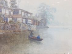 A large early 20th century Chinese anglo - colonial watercolour of river,