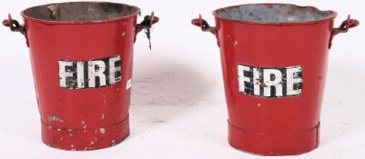 A pair of vintage / retro painted galvanised fire buckets,