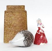A Royal Doulton figurine called Christmas Morn HN3212 together with a Wedgwood paperweight and a