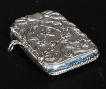 A 925 stamped silver metal match vesta having a hinged lid,