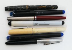 A collection of vintage fountain pens to include Burnham, Osmiroid, Platignum.