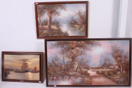 A very large framed oil on canvas of a woodland scene signed to corner along with another very