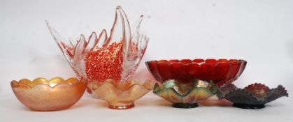 A collection of studio glass to include a Murano style vase (slight chip to one point),