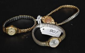 A collection of 3 vintage ladies cocktail watches to include a rolled gold Mercury 17 jewel,