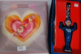 2 original Swatch watches from the late 20th century to include Super Love & Club Looka 1996.