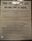 BRISTOL: A large 19th century  Port Of Bristol printed notice poster regarding The Petroleum Act,