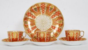 3 stunning 19th century Davenport china teacups and saucers together with a matching sandwich plate